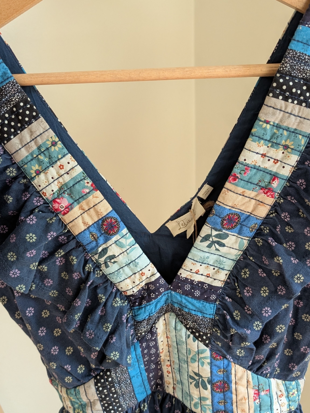NWT Anthropologie Let Me Be Patchwork V-neck Peplum Blouse In Navy - S - Picture 7 of 10